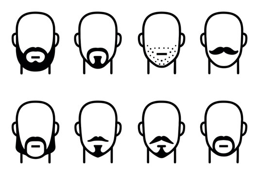 Facial hair icons with beard mustache chins outline