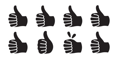 Fototapeta premium Group of thumbs up hand symbols for positive user feedback isolated on a dark grid pattern backdrop vector.