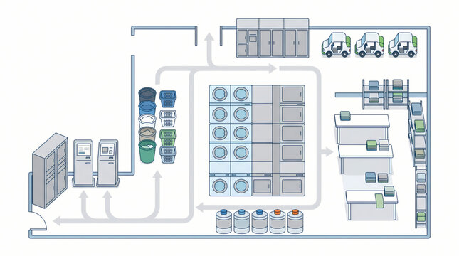 Automated Urban Laundry Service Business Top View Vector Illustration
