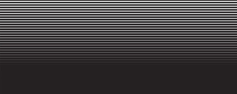 Line halftone gradation texture. Fading horizontal stripe gradient background. Repeating pattern backdrop. Black parallel thin to thick lines backdrop for overlay, print, cover, graphic design. Eps10