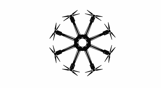Sleek octocopter drone arranged in a symmetrical circular pattern against a clean white background