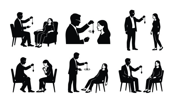Hypnosis Session Silhouettes, Mind Control Icons, Psychological Therapy Visuals, Mental Health Treatment Graphics