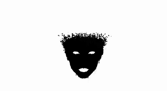 Abstract silhouette of a face with glowing eyes, emerging from digital particles.