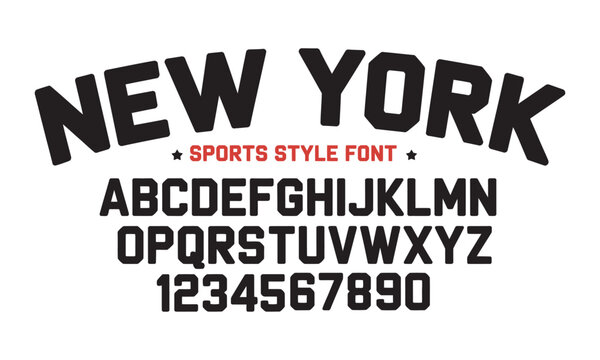 Arched Athletic Font Alphabet and Numbers, Collegiate varsity block style typography set for sports jerseys team uniforms designs branding collection