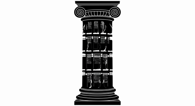 Ancient architectural column with intricate carvings and historical text