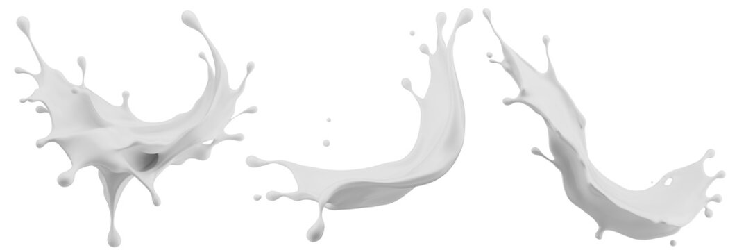 Set of milk splashes isolated on a white background. 3D render