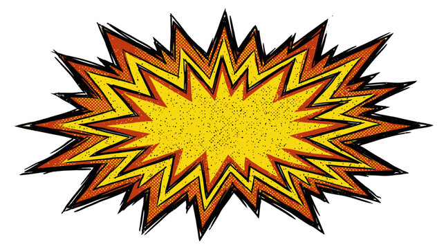 Vintage Sound Effect Bubble Template with Yellow Grunge Halftone and Bold Outlines