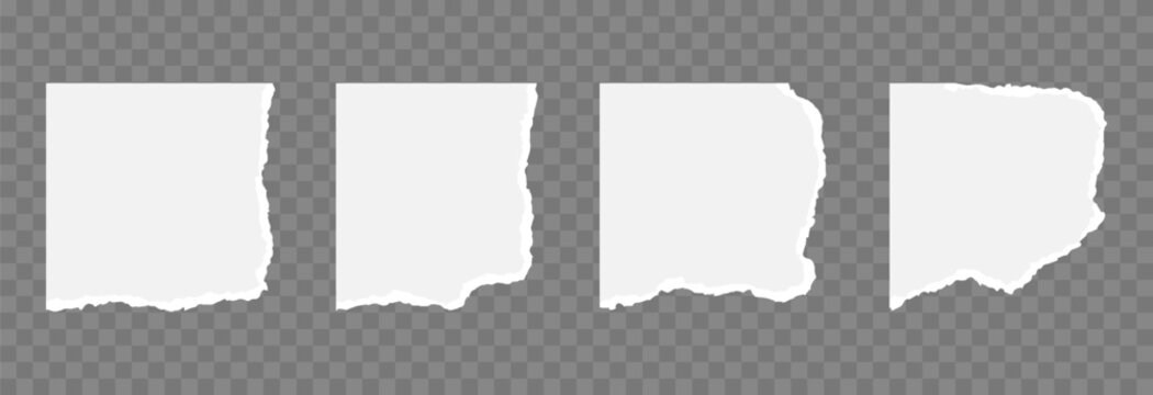 Set of torn paper pieces with torn uneven edges PNG. Torn pieces of pages, notebook or book on a transparent background.