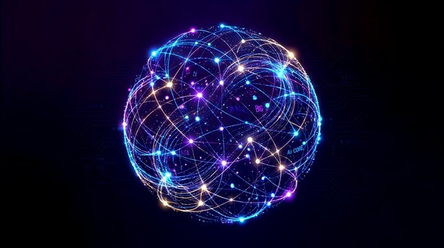 Futuristic Abstract Digital Globe Network Connection with Glowing Light Dots and Lines