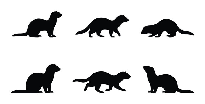 six weasel silhouettes in various poses on white background