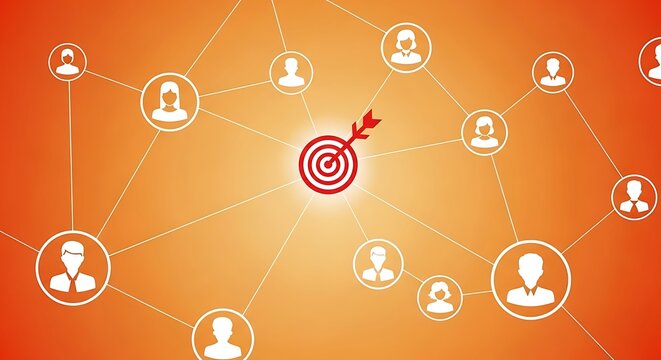 Target icon at the center of a social network connection map
