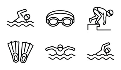 vector set of swimming-related symbols including goggles flippers and various strokes © Arman