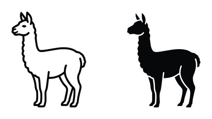 Black and white llama outline icons on white background © Nehar