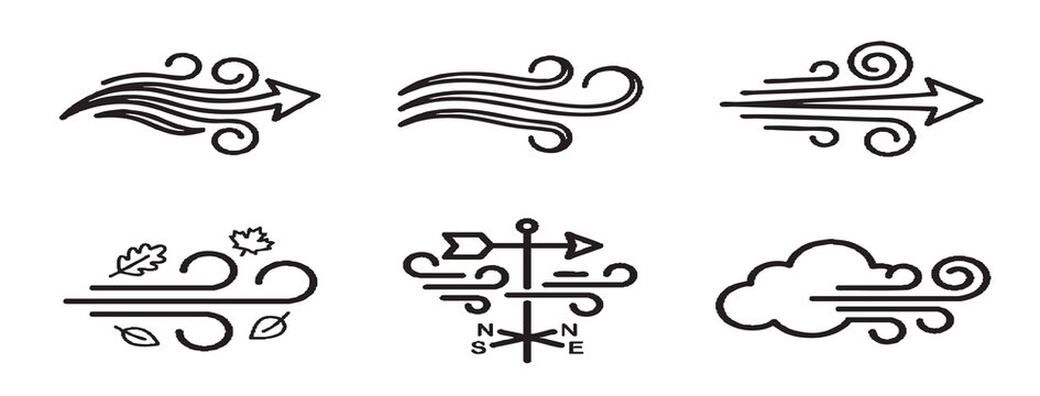 Windy weather icons with arrows and clouds 055b