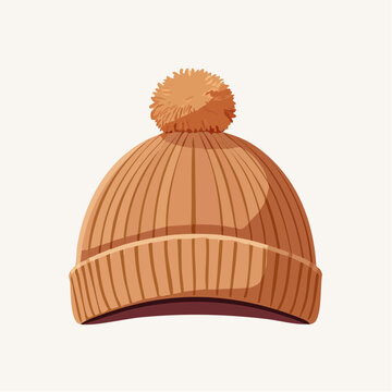 Brown knitted beanie with pompom