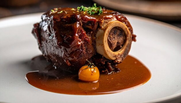 Beef osso buco. Classic Italian style braised meat with tomatoes and rich brown sauce.