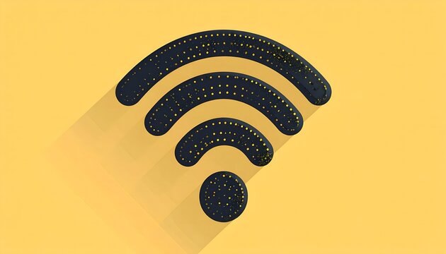 3D Wi-Fi Wireless Internet Connection Icon with Long Shadow on Yellow Background