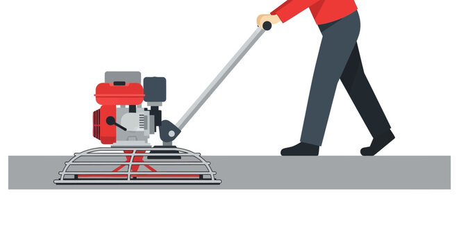 Construction Worker Using Power Trowel Machine to Smooth Concrete Floor Vector Illustration