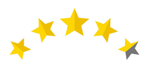 Obraz premium Five star rating scale gold stars arc with one grey star review feedback quality level indicator simple flat design score ranking system evaluation symbols for apps and web interfaces