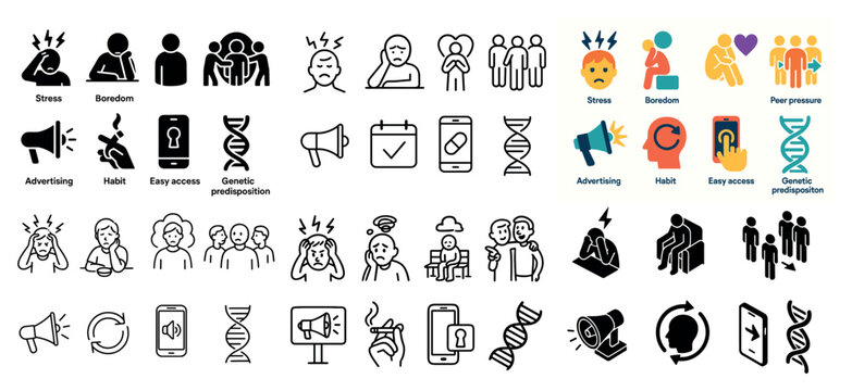Health icons with people dna megaphone outline