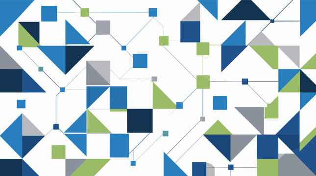 A modern minimalist arrangement of blue and green geometric shapes on a white background, ideal for corporate branding and web design.