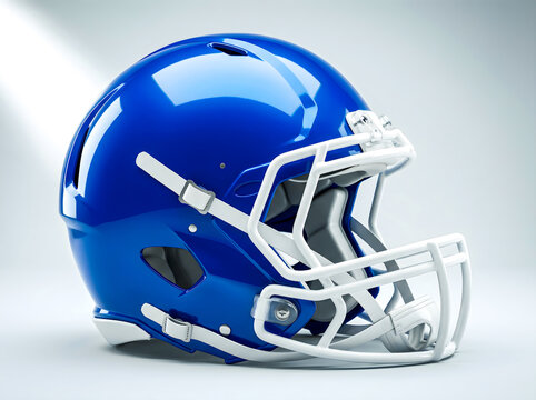 Blue american football helmet with white facemask football helmet mockup
