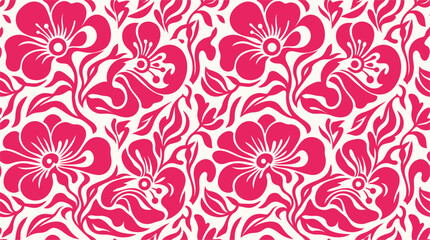 Seamless Hot Pink Floral Pattern on Cream Background © Robee Art
