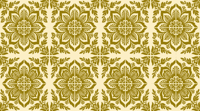 Elegant Golden Floral Damask Pattern Seamless Background