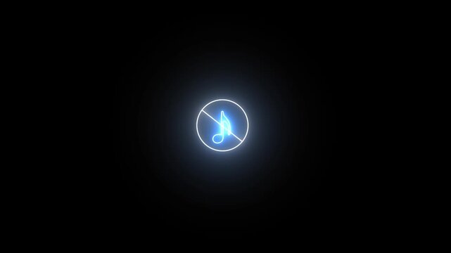 blue neon glowing no sound icon animation, disable play button icon on black background.