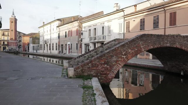 Comacchio, Ferrara, Emilia Romagna, Italy - April 29, 2026 - Views of the lagoon city's historic center