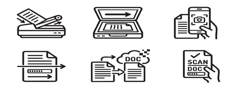 The 093 process of scanning documents with a printer and converting to digital on laptop and smartphone.