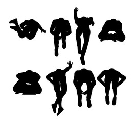 set of people sitting on the floor top view silhouettes for architectural. men and women lifestyle. black shadow plan vector illustration. © SR