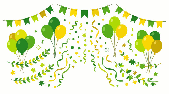 St patricks day celebration with green and yellow balloons