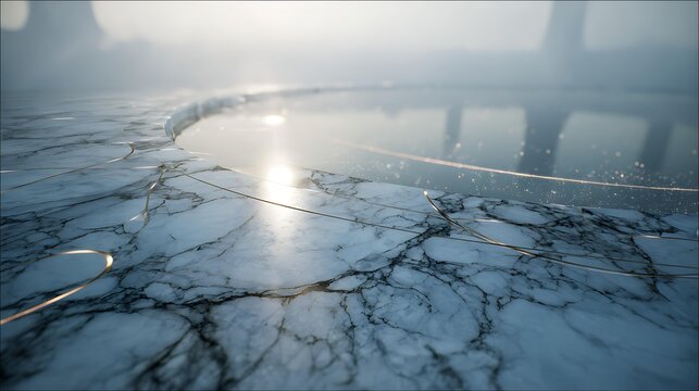 caustics effects, complex geometry, composed of polished white marble, anisotropic filtering, foggy atmosphere, unreal engine 5 style, 8k resolution, subtle ambient occlusion, misty haze layer,