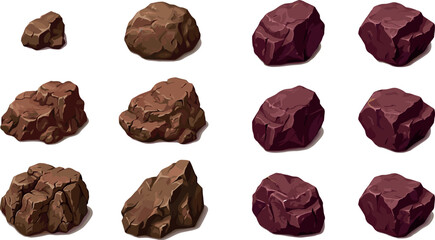 Rock Collection Set Featuring Different Sizes of Brown and Red Rocks for Digital Designs, Games, and Web Apps © MstBobita