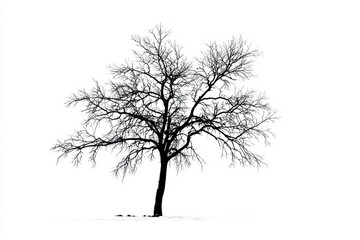Fototapeta premium Minimalist illustration of a solitary tree with no leaves on a white field