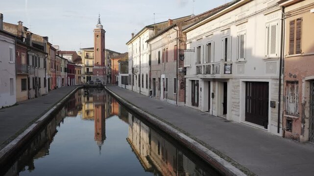 Comacchio, Ferrara, Emilia Romagna, Italy - April 29, 2026 - Views of the lagoon city's historic center