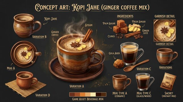 Concept Art of Kopi Jahe - Aromatic Ginger Coffee Mix with Spices.