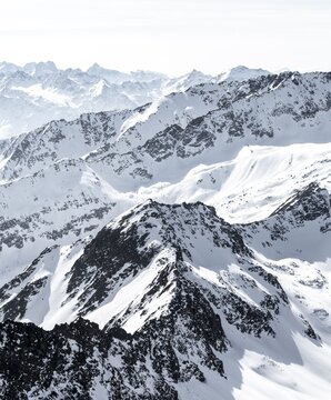 Peaks and mountains in winter, Sellraintal, Stubai Alps, K&uuml;htai, Tyrol, Austria