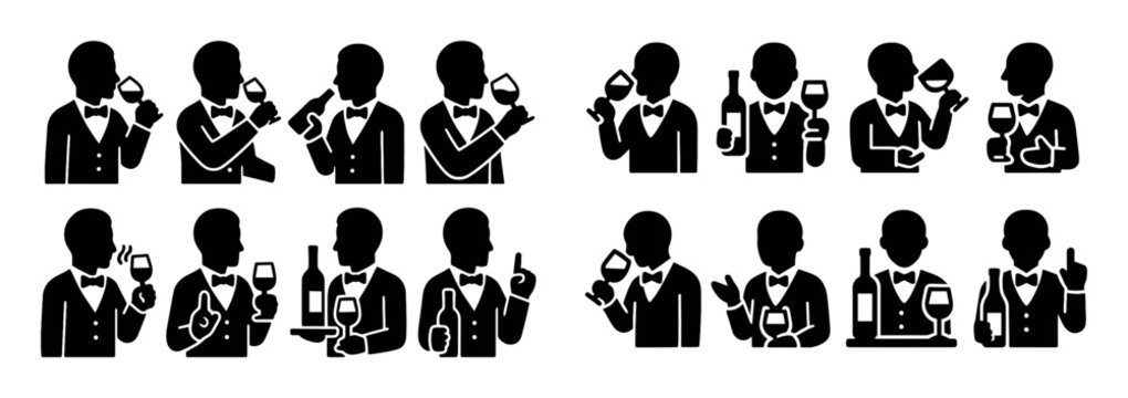 Beverage icons with bottle glass person silhouette