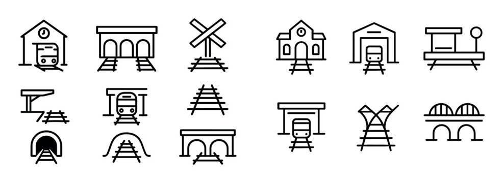 Transportation icons with train platform tunnel outline