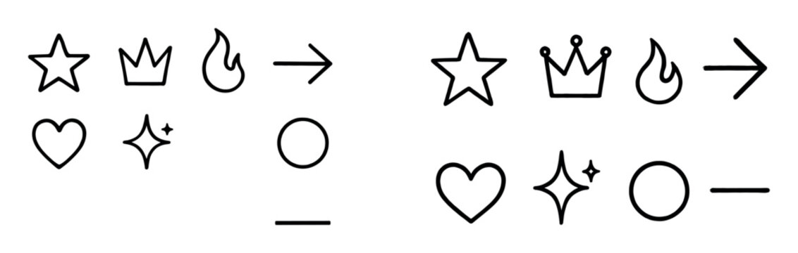 Basic icons with star crown flame outline minimal