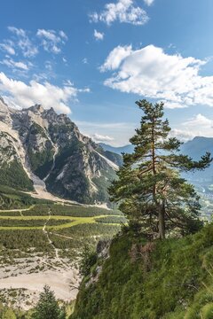 View from the hiking trail to the Rifugio San Marco, mountains Cima Belpr&agrave;, San Vito di Cadore, Belluno, Italy