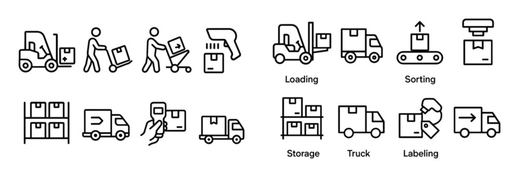 Logistics icons with forklift truck box outline
