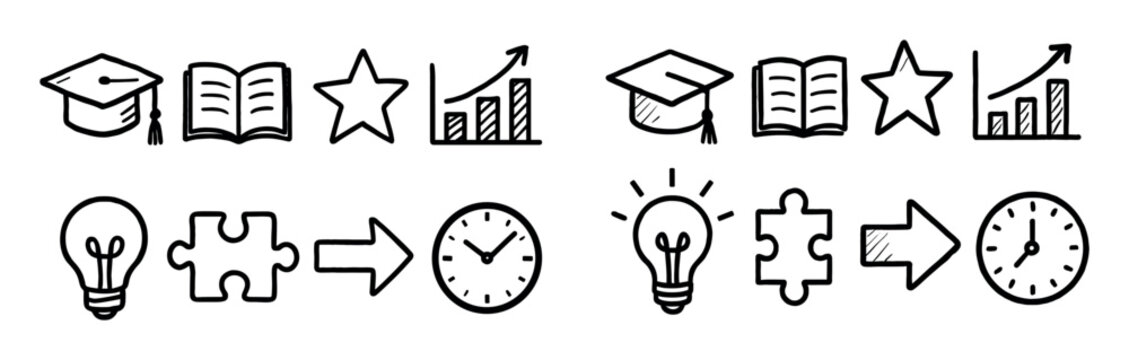 Education icons with cap book star outline