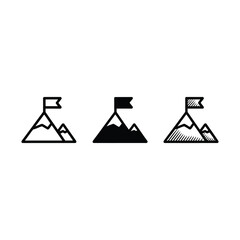 Mountain peak with flag icon, symbolizing achievement success and goal completion © Moynul