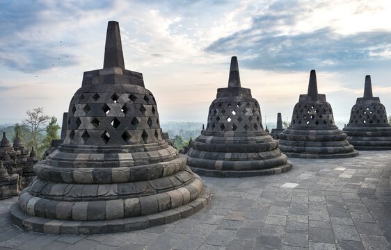 Temple complex Borobudur, Stupas, Borobudur, Yogyakarta, Java, Indonesia
