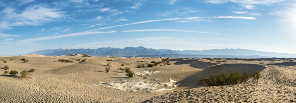 Mesquite Flat Sand Dunes,with Amargosa Mountain Range foothills, Death Valley National Park, California, USA
