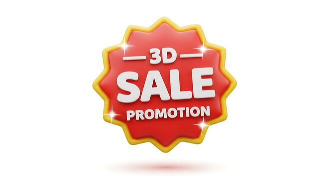 3D Sale Promotion Badge Isolated on White Background.