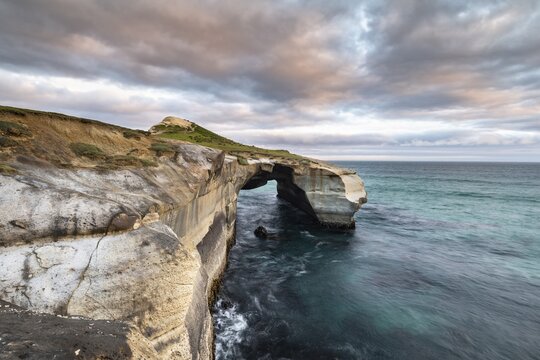 Rugged rock formation at Tunnel Beach, Dunedin, Otago, South Island, New Zealand